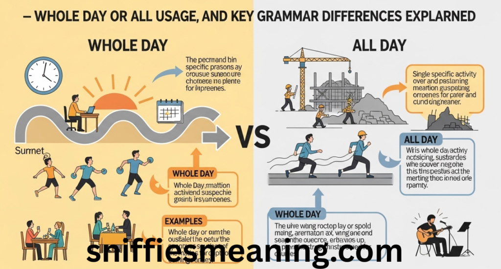 Whole Day or All Day – Meaning, Usage, and Key Grammar Differences Explained