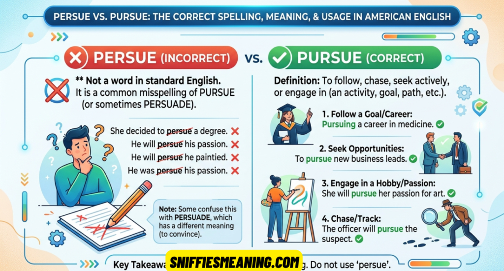 Persue vs Pursue: The Correct Spelling, Meaning, and Usage in American English
