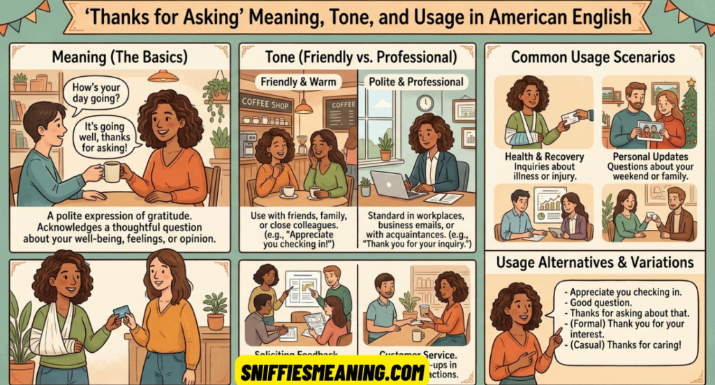 “Thanks for Asking” Meaning, Tone, and Usage in American English (Complete Guide)