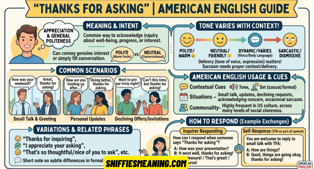 “Thanks for Asking” Meaning, Tone, and Usage in American English (Complete Guide)
