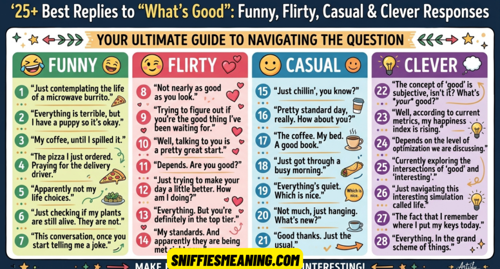 25+ Best Replies to What’s Good: Funny, Flirty, Casual & Clever Responses