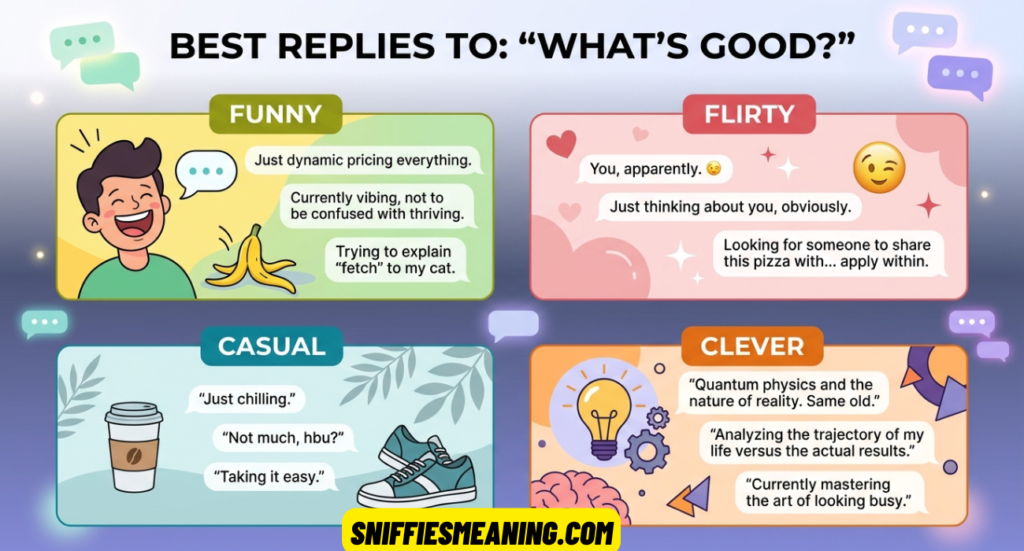 25+ Best Replies to What’s Good: Funny, Flirty, Casual & Clever Responses