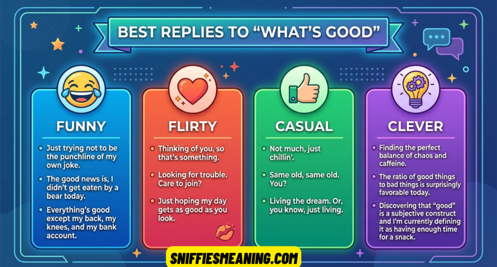 25+ Best Replies to What’s Good: Funny, Flirty, Casual & Clever Responses