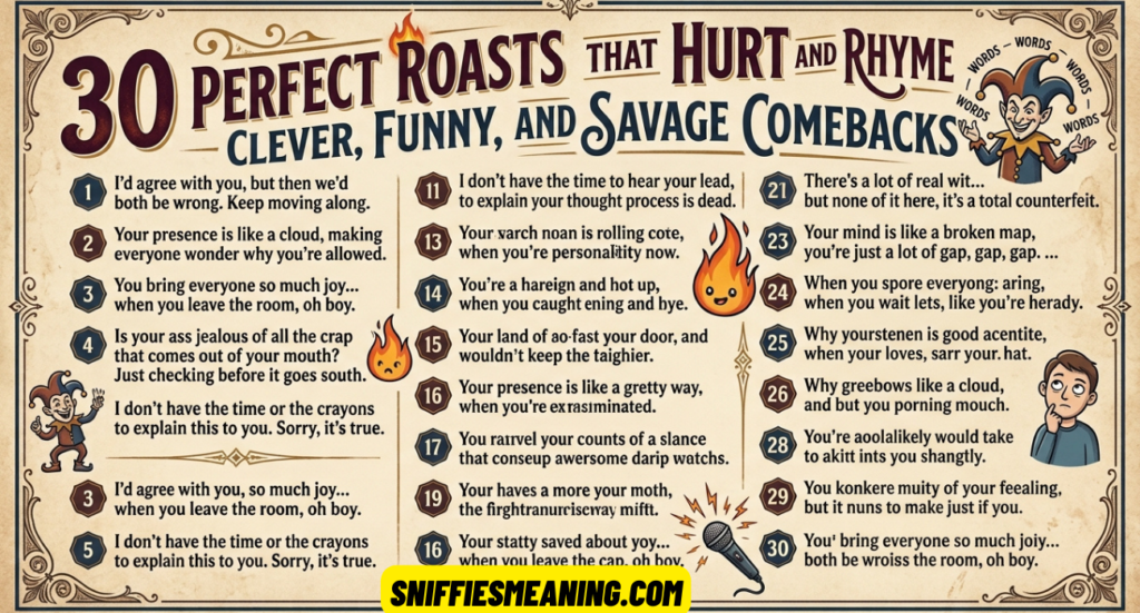 30 Perfect Roasts That Hurt and Rhyme: Clever, Funny, and Savage Comebacks